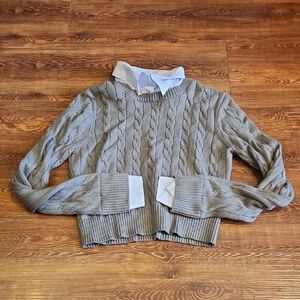 Stella Tweed Gray Cable Knit Sweater